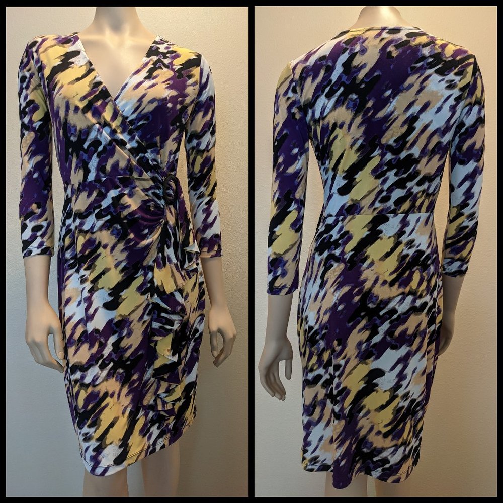 Alfani LS Ruffled Purple Geo Shift Dress Size XS